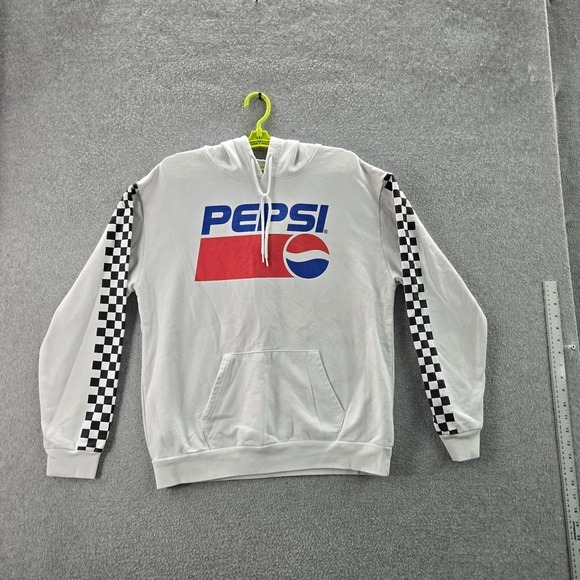Pepsi Women Hoodie L White Check‎ Logo Drawstring Long Sleeve - Picture 1 of 8